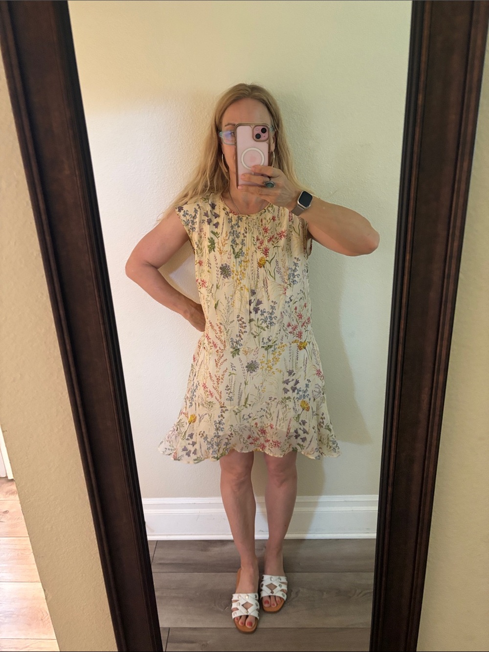 Madewell Floral High-Low Dress in Cream with Pink, Yellow, Green & Purple